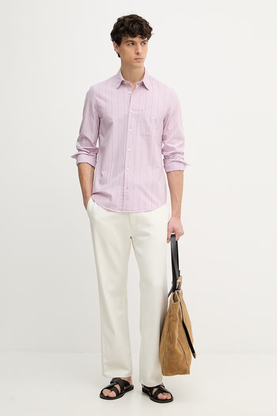 Marc O'Polo koszula męska bawełniana 5000012780 fioletowy SS26