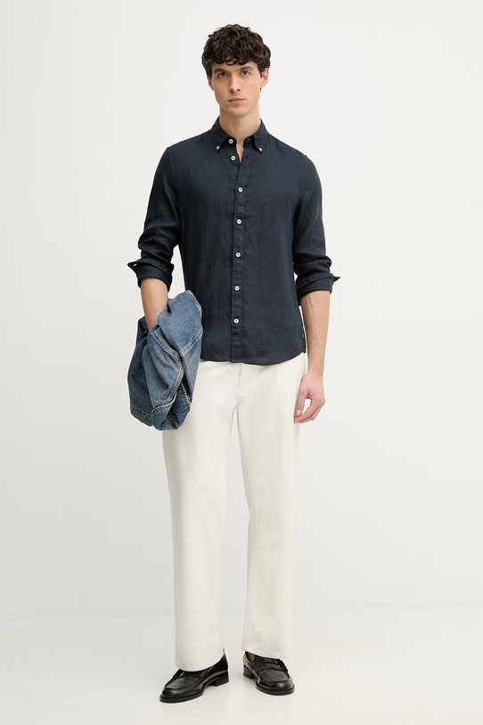 Marc O'Polo koszula męska lniana 5000012782 granatowy SS26