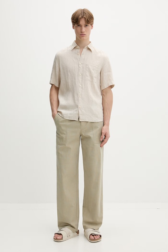 Marc O'Polo košeľa pánska ľanová 5000012798 béžová SS26