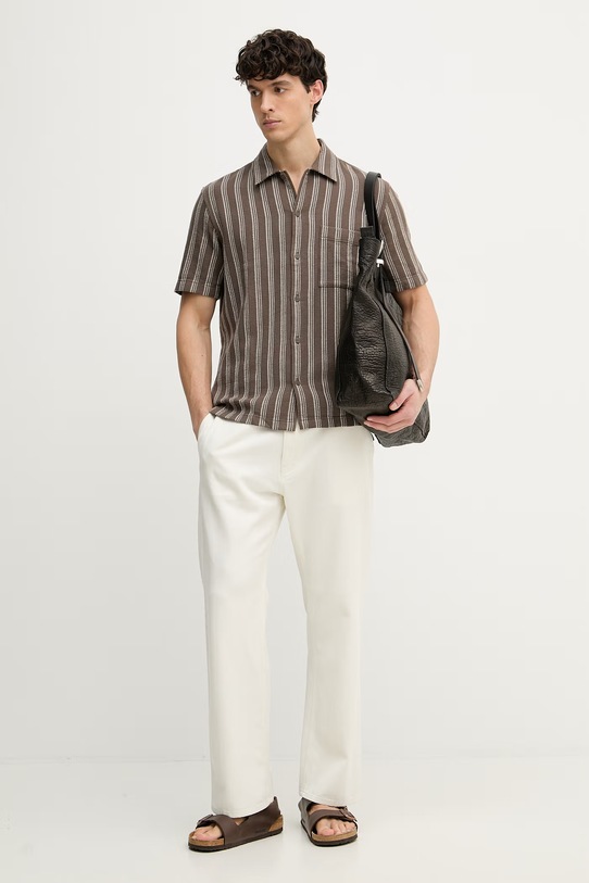 Marc O'Polo koszula męska bawełniana 5000012800 brązowy SS26