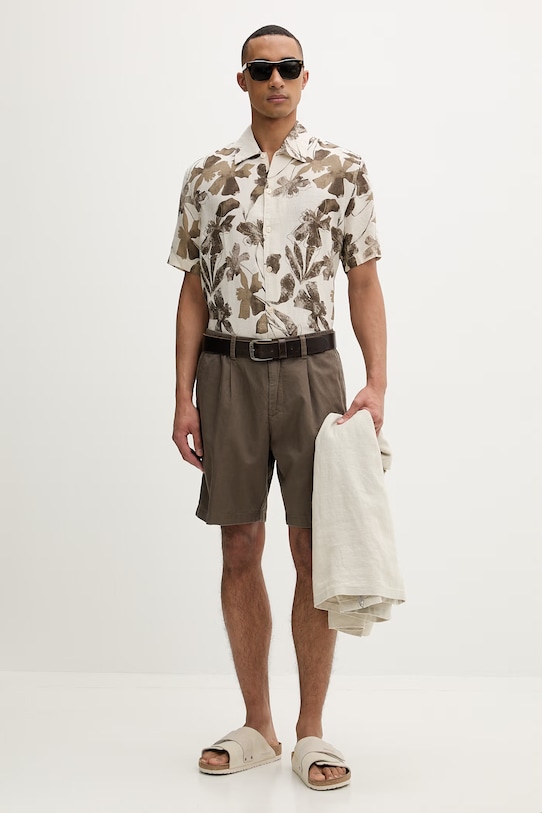 Marc O'Polo koszula męska lniana 5000012802 beżowy SS26