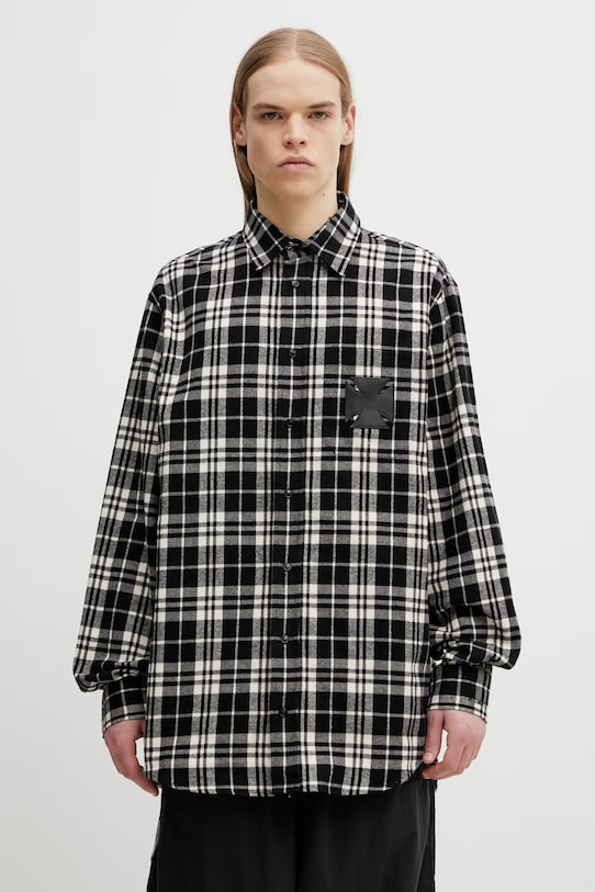 VETEMENTS koszula bawełniana Leather Cross Flannel wzorzyste czarny ME76FS059BW