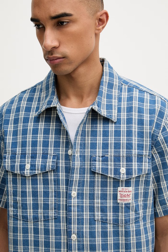 Levi's košulja za muškarce od pamuka SS WORKER - WW x WORKWEAR plava 003O1