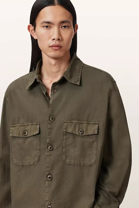 AllSaints koszula bawełniana STRAND zielony M013SE