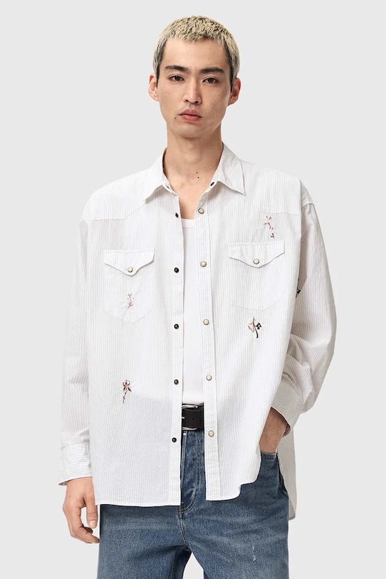 Памучна риза AllSaints PORTMAN стандартна бял M024SE