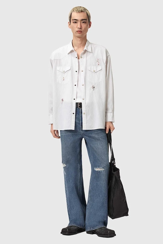 Дрехи Памучна риза AllSaints PORTMAN M024SE бял
