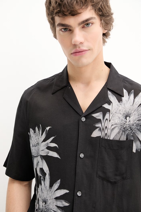AllSaints koszula z dodatkiem lnu FLORAZE czarny M046SE