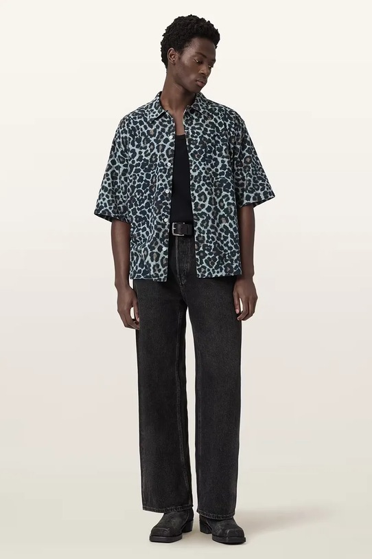 Srajca z dodatkom lanu AllSaints SILESIA siva M047SE