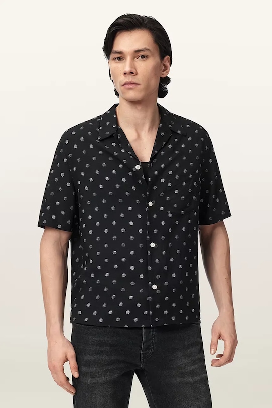 Košeľa s prímesou ľanu AllSaints UPTON relaxed čierna M048SE