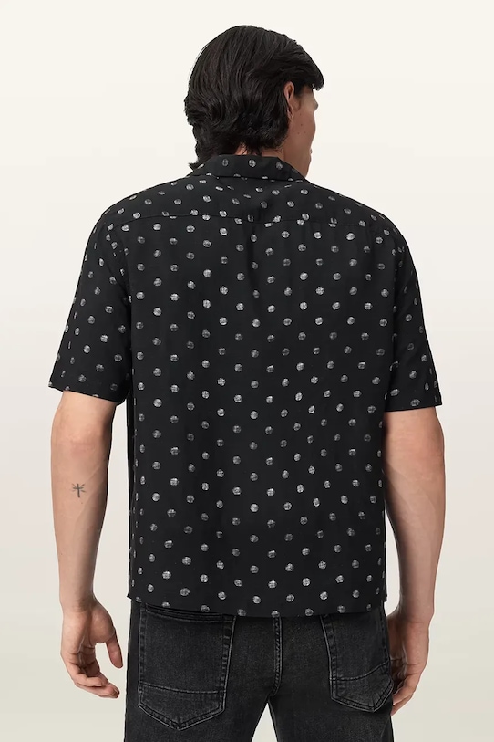 Košeľa s prímesou ľanu AllSaints UPTON M048SE čierna SS26