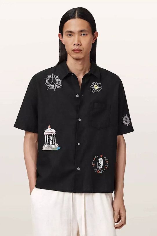 AllSaints koszula z dodatkiem lnu KARLTON casual czarny M051SE