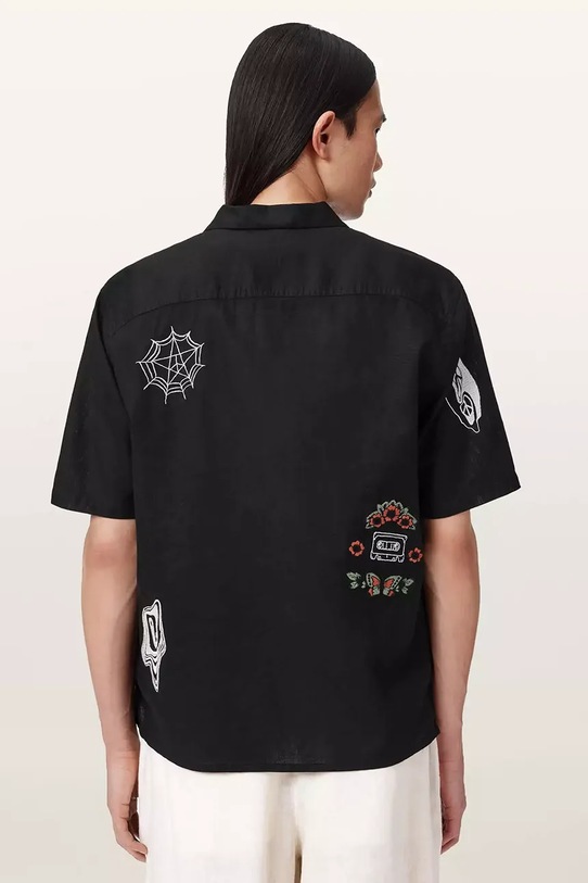 AllSaints koszula z dodatkiem lnu KARLTON M051SE czarny SS26