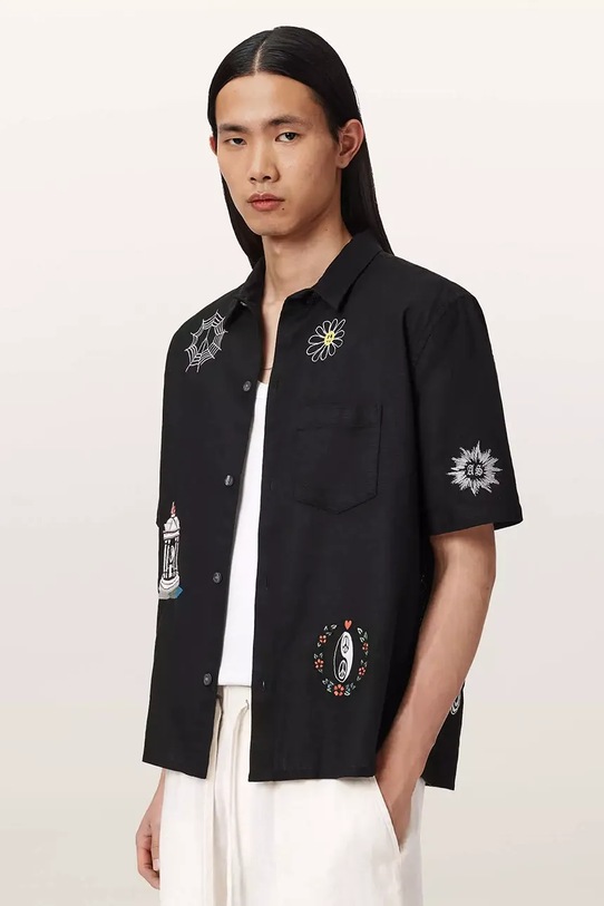 AllSaints koszula z dodatkiem lnu KARLTON czarny M051SE