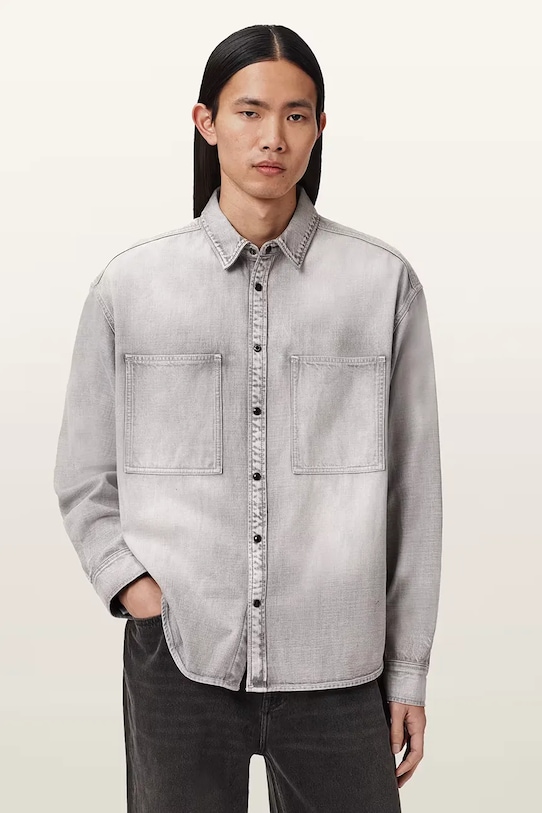 AllSaints koszula jeansowa AL bawełna szary M088SD