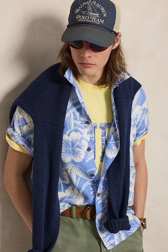 Polo Ralph Lauren košeľa pánska ľanová 710B14225 modrá