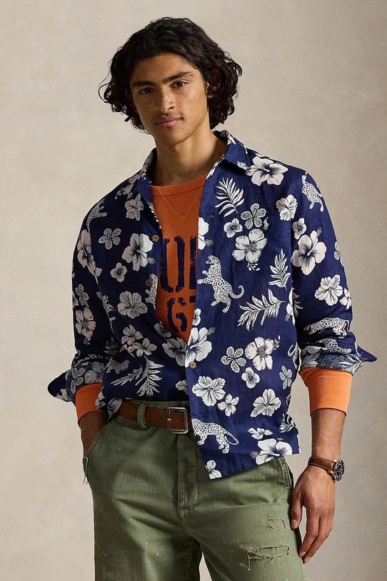 Polo Ralph Lauren koszula męska lniana fioletowy 710B14227