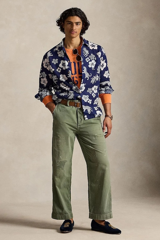 Odzież Polo Ralph Lauren koszula męska lniana 710B14227 fioletowy