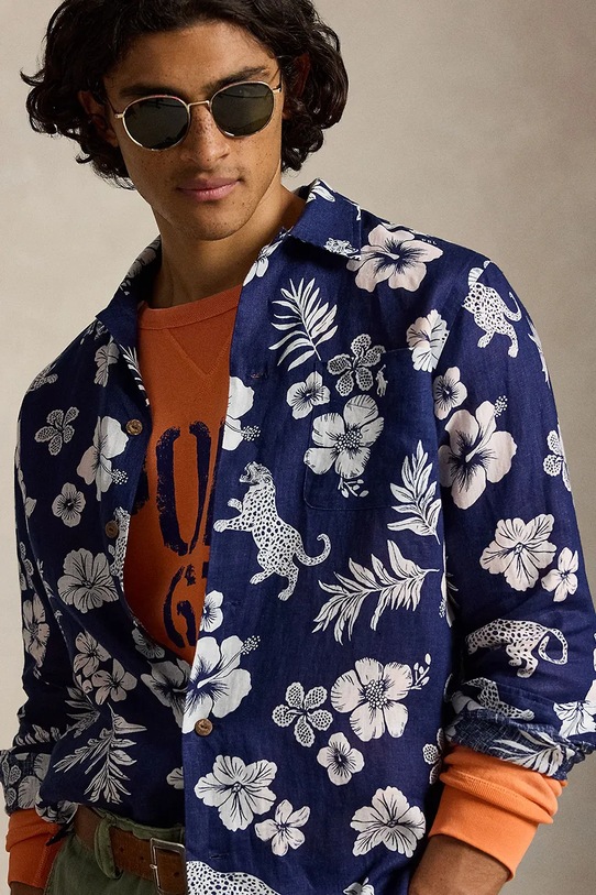 Polo Ralph Lauren koszula męska lniana fioletowy 710B14227