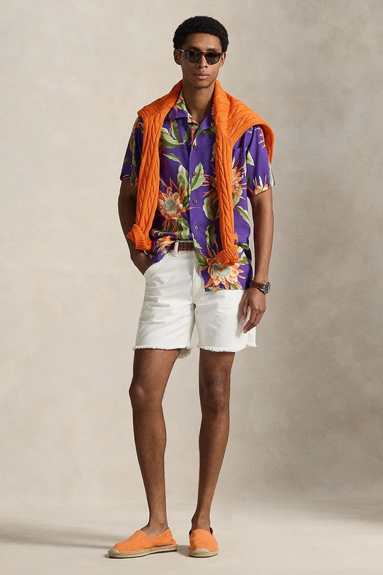 Odzież Polo Ralph Lauren koszula męska z wiskozy 710B14300 fioletowy