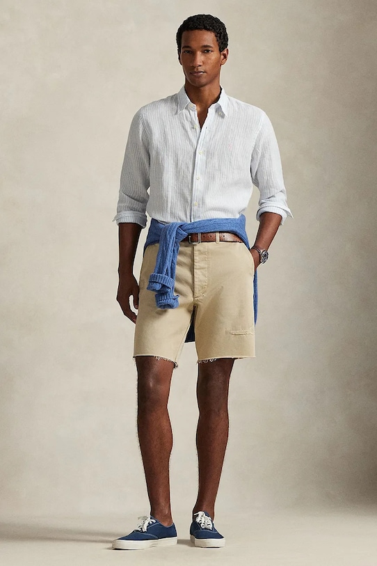 Odzież Polo Ralph Lauren koszula lniana 710B15594 biały