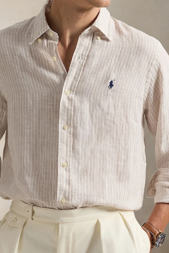 Ľanová košeľa Polo Ralph Lauren béžová 710B15594