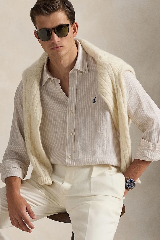 Ľanová košeľa Polo Ralph Lauren 710B15594 béžová