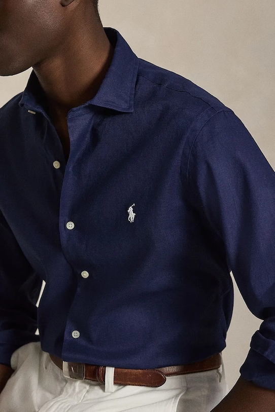 Polo Ralph Lauren рубашка мужская со льном тёмно-синий 710B15596