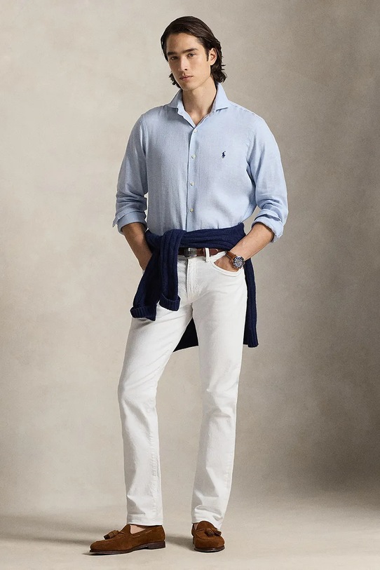 Oblečenie Polo Ralph Lauren košeľa pánska vlnená 710B16696 modrá