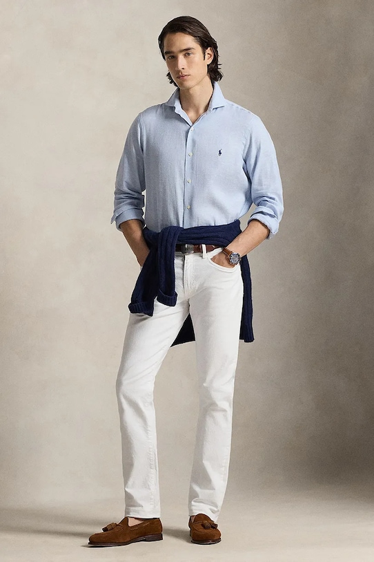 Oblečenie Polo Ralph Lauren košeľa pánska vlnená 710B16696 modrá