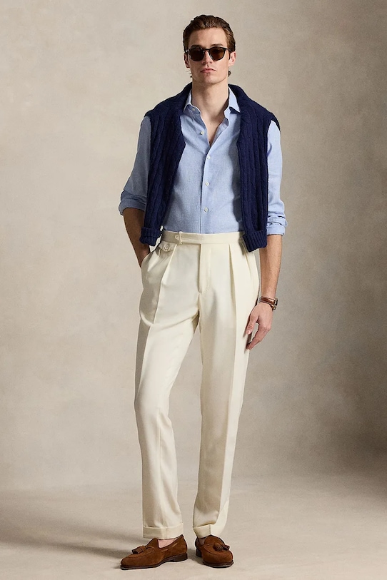 Oblečenie Polo Ralph Lauren košeľa pánska ľanová 710B16698 modrá