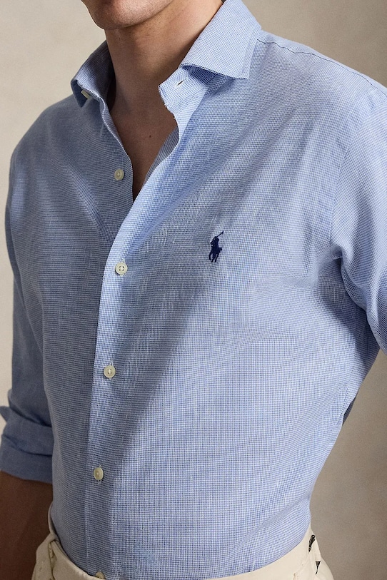 Polo Ralph Lauren košeľa pánska ľanová modrá 710B16698