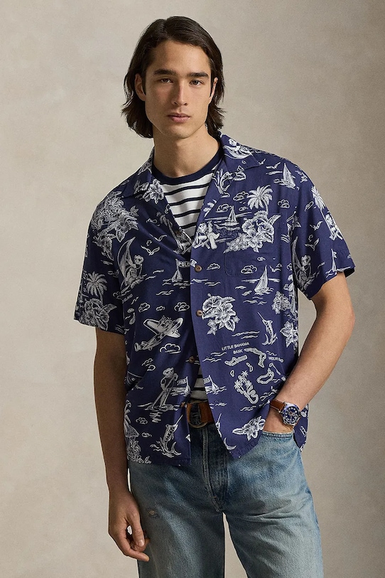 Polo Ralph Lauren koszula męska z wiskozy granatowy 710B14282