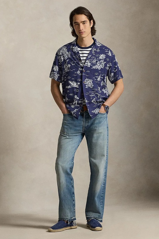 Odzież Polo Ralph Lauren koszula męska z wiskozy 710B14282 granatowy