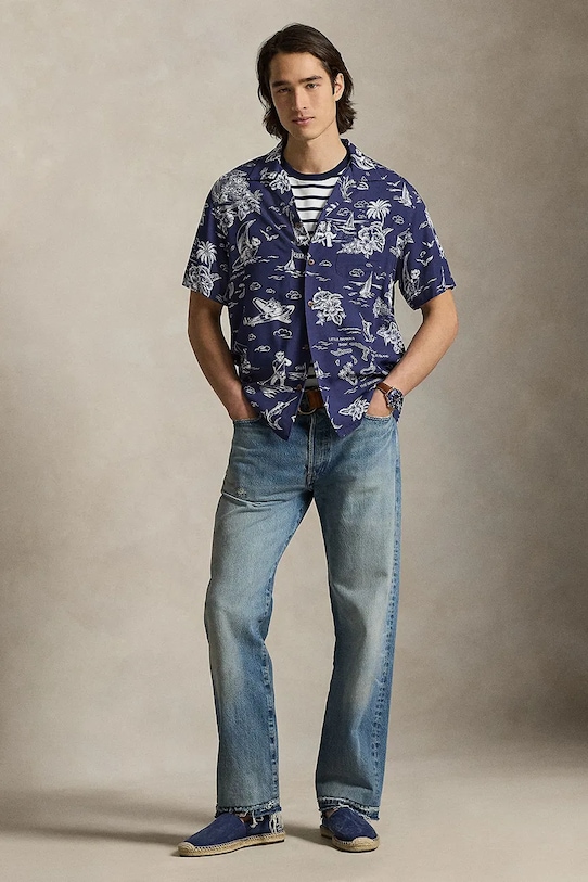 Odzież Polo Ralph Lauren koszula męska z wiskozy 710B14282 granatowy