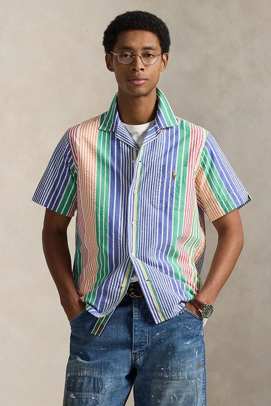 Polo Ralph Lauren camicia da uomo in cotone blu 710B14143