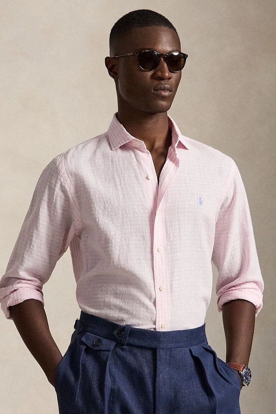 Polo Ralph Lauren πουκάμισο ανδρικό με λινό ροζ 710B16700
