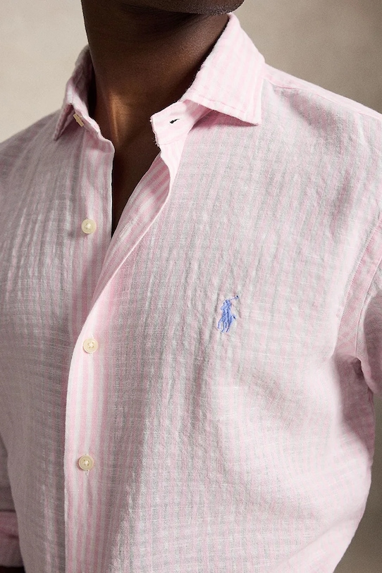 Polo Ralph Lauren πουκάμισο ανδρικό με λινό ροζ 710B16700