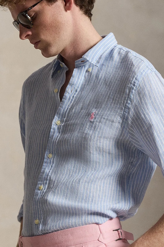 Ľanová košeľa Polo Ralph Lauren modrá 710B15647