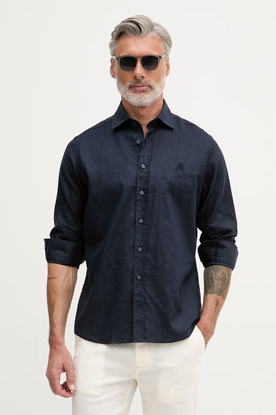 Karl Lagerfeld košile pánská se lnem námořnická modř 562791.605084