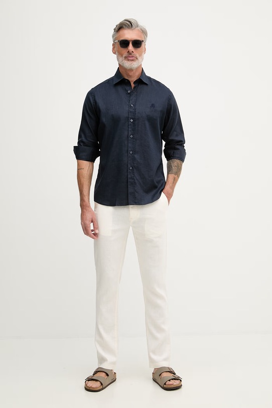 Karl Lagerfeld košile pánská se lnem 562791.605084 námořnická modř SS26