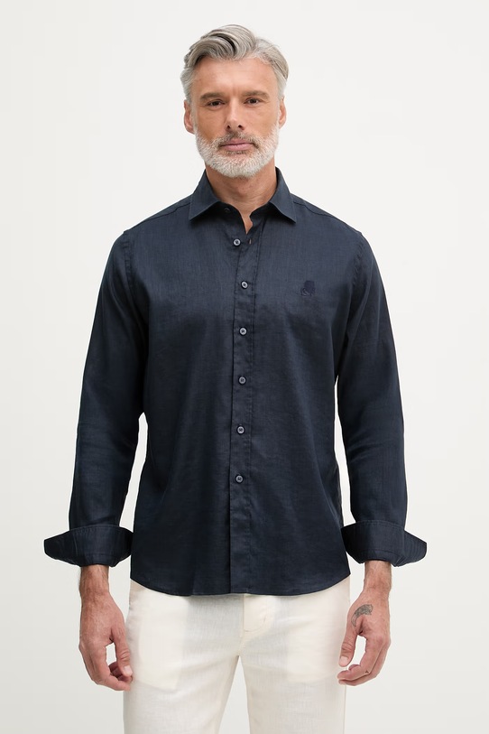 Karl Lagerfeld košile pánská se lnem námořnická modř 562791.605084