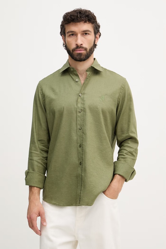 Karl Lagerfeld košile pánská se lnem zelená 562791.605084
