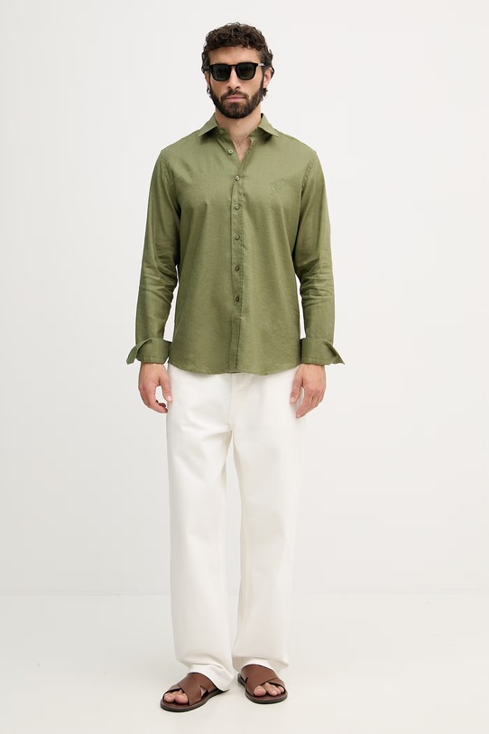 Karl Lagerfeld košile pánská se lnem 562791.605084 zelená SS26