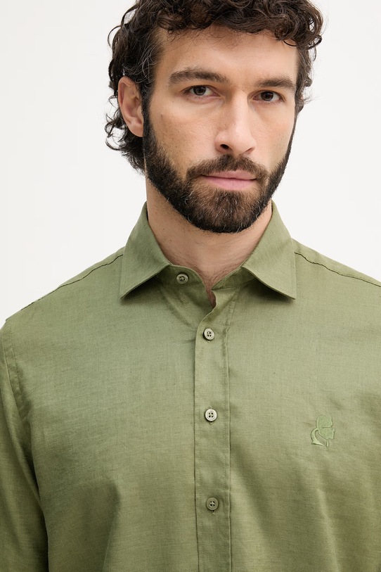 Karl Lagerfeld košile pánská se lnem zelená 562791.605084