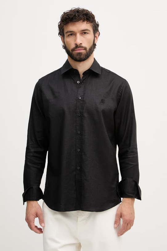 Karl Lagerfeld košile pánská se lnem černá 562791.605084