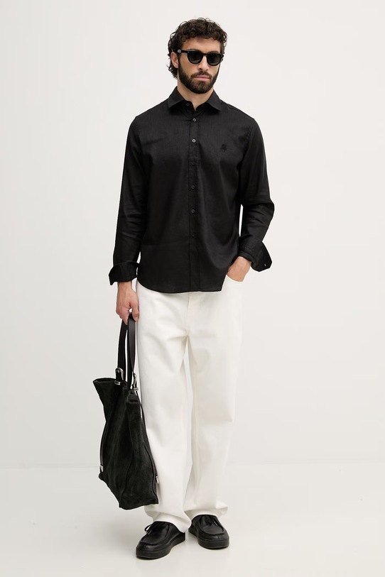 Karl Lagerfeld košile pánská se lnem 562791.605084 černá SS26