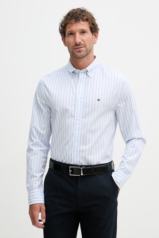 Tommy Hilfiger pánska bavlnená košeľa modrá MW0MW42440