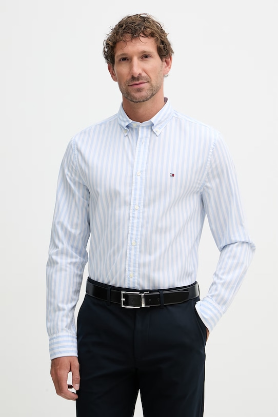 Tommy Hilfiger pánska bavlnená košeľa modrá MW0MW42440