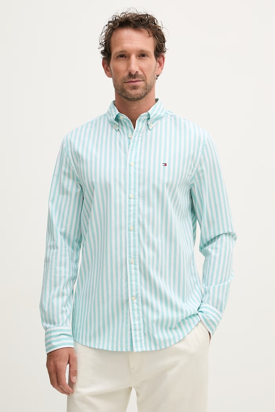 Tommy Hilfiger koszula męska bawełniana turkusowy MW0MW42440