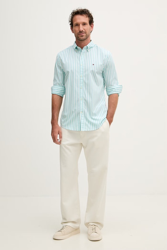 Tommy Hilfiger koszula męska bawełniana MW0MW42440 turkusowy SS26